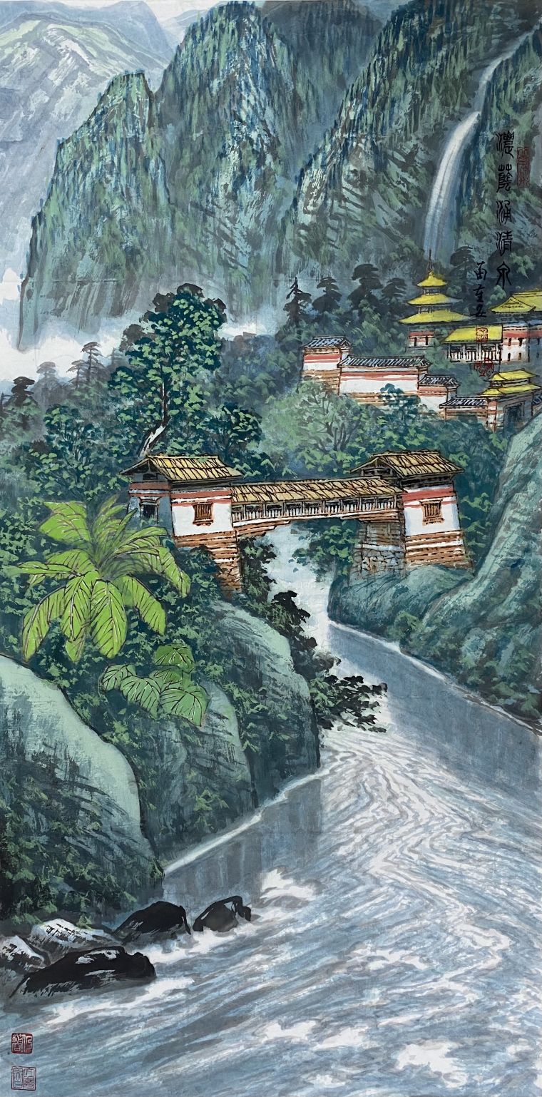 《浓荫凝清泉》68X136cm