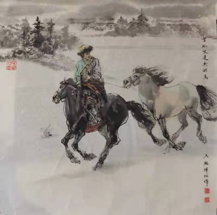 《雪地里走失的马》68X68cm