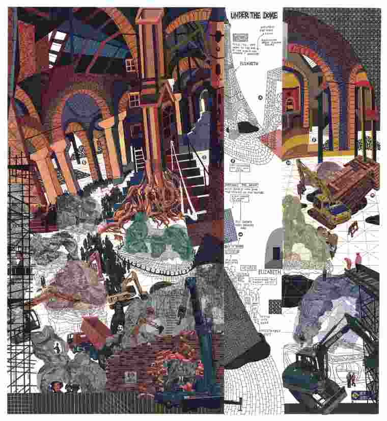 14张道宏《穹顶之下——开物大观》120×110cm油印套色木刻2022年