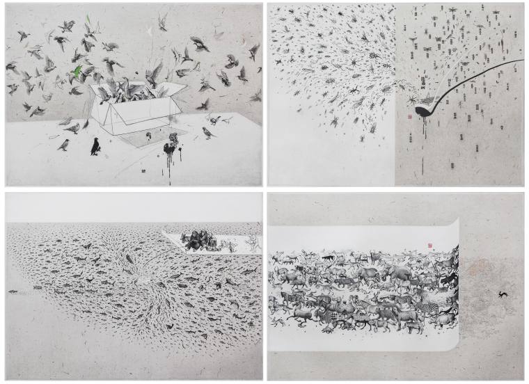 24唐满文《新护生画集》 28cm×39cm×4 铜版2019年