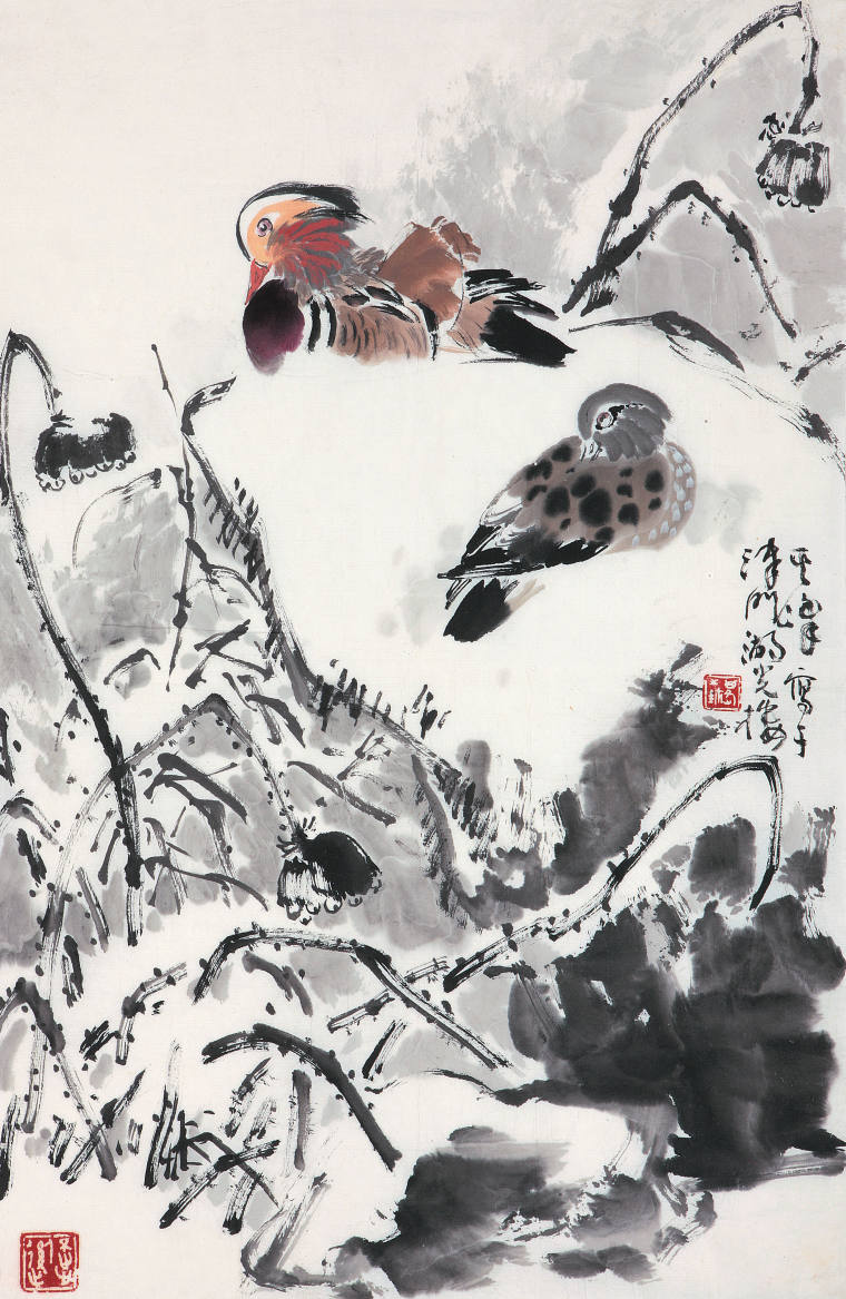 《寒塘双栖图》46x69cm