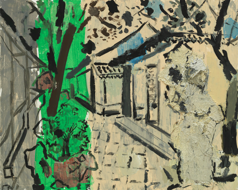 黄少鹏 《耦园——树与石》 80×100cm 布面综合材料 2018
