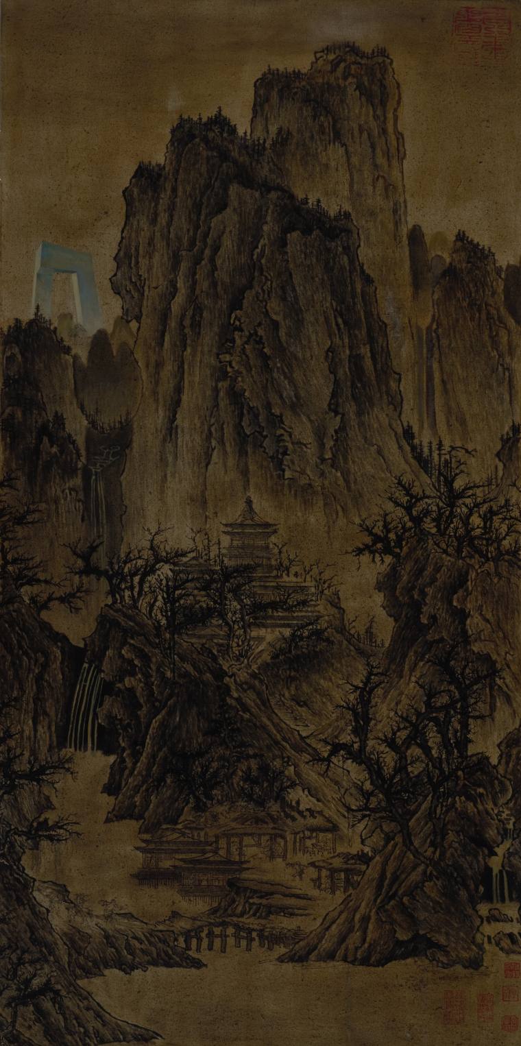 《宋代名画晴峦萧寺图+cctv》材  质：布面油画 尺  寸100×200cm年  代：2015