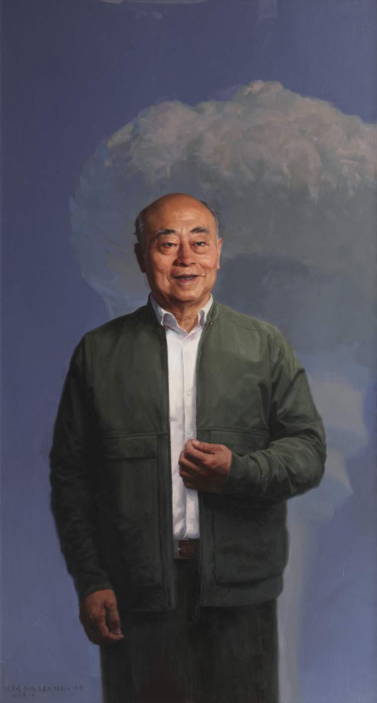 《“共和国勋章”获得者——于敏》作者：徐青峰、赵旸、李善阳、张新文、马蕾；布面油画；280cm×150cm；2022年9月