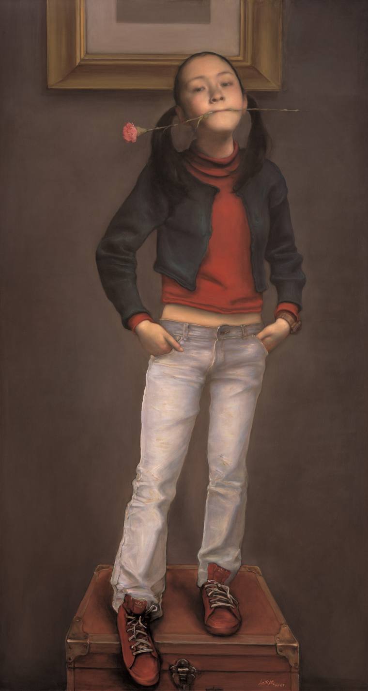 庞茂琨 《含花的女孩》 布面油画 190cmx100cm 2003年