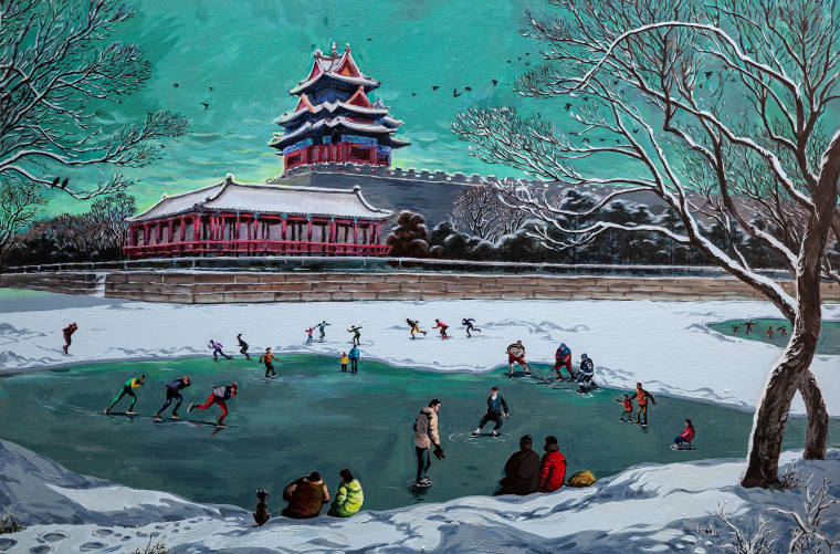 《那年我们在筒子河》，布面丙烯，80x120㎝，2020年