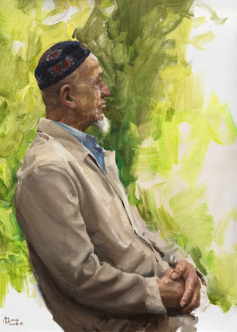 殷雄 《维族老人》 70x50cm 布面油画 2018年