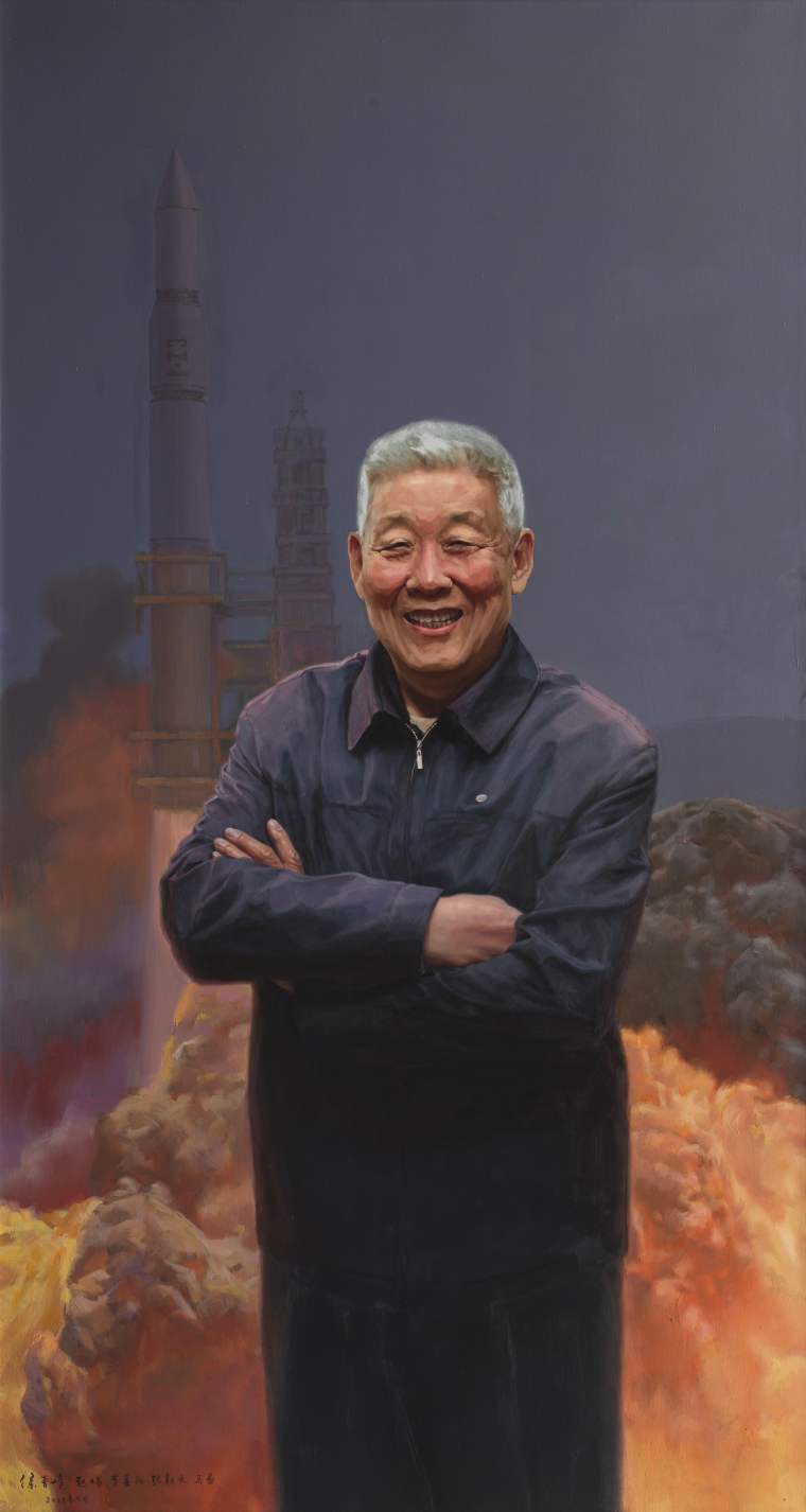 《“共和国勋章”获得者——孙家栋》作者：徐青峰、赵旸、李善阳、张新文、马蕾；布面油画；280cm×150cm；2022年9月