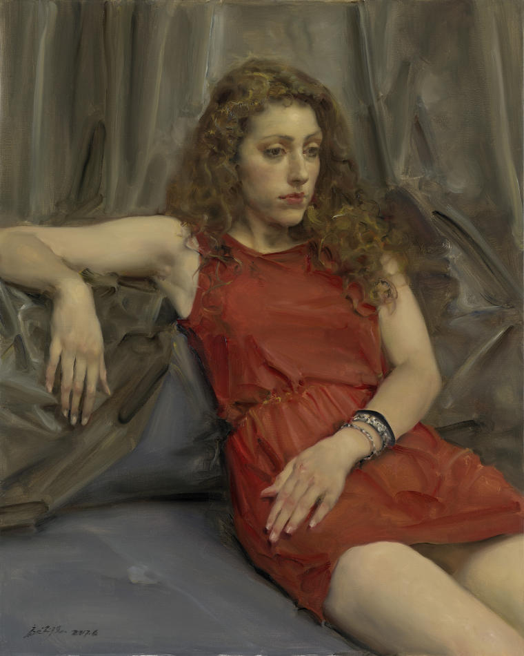 庞茂琨 《红衣女孩》布面油画 100cmx80cm 2017年