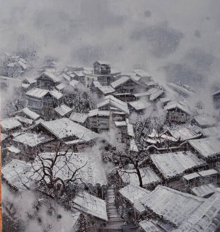翁凯旋 《江南春雪系列之七》 布面油彩 180cmX170cm 2017