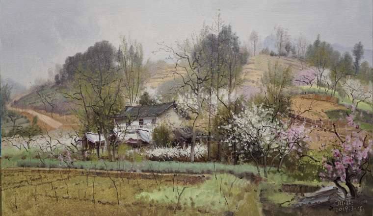 翁凯旋 《阳春三月》 布面油画 65cmx110cm 2019