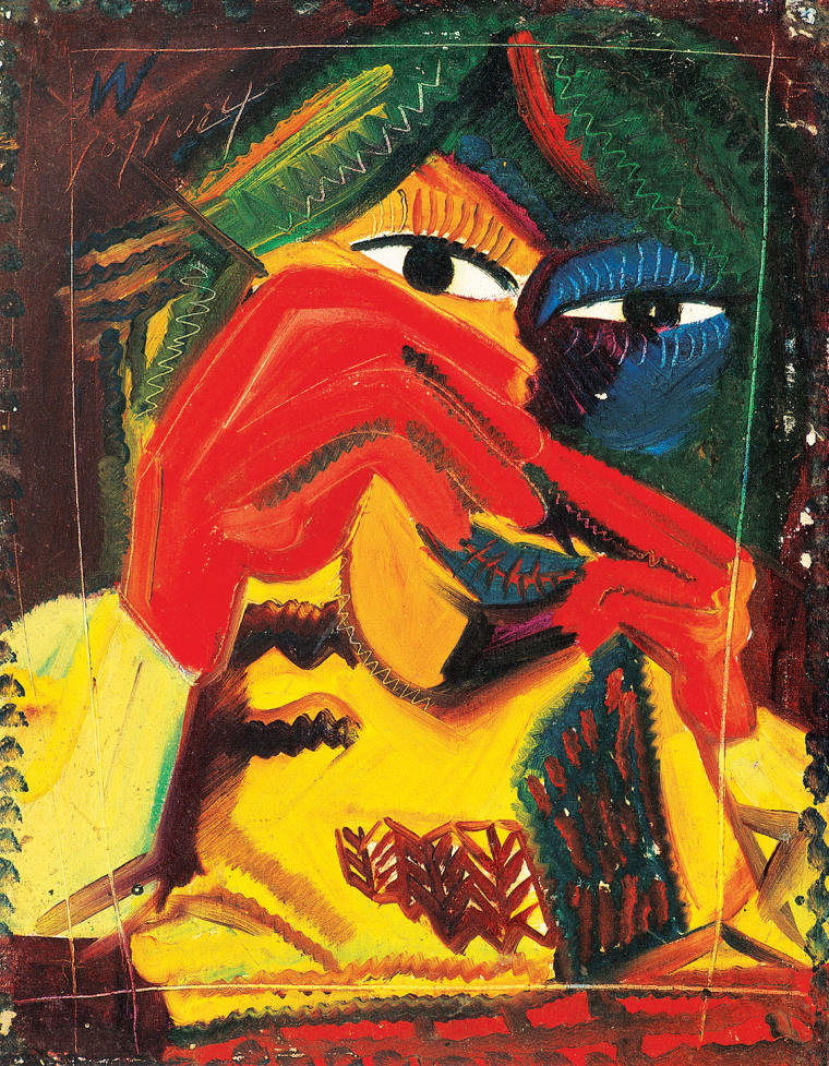 《织毛衣的小哈》 48×38cm 油画 1989