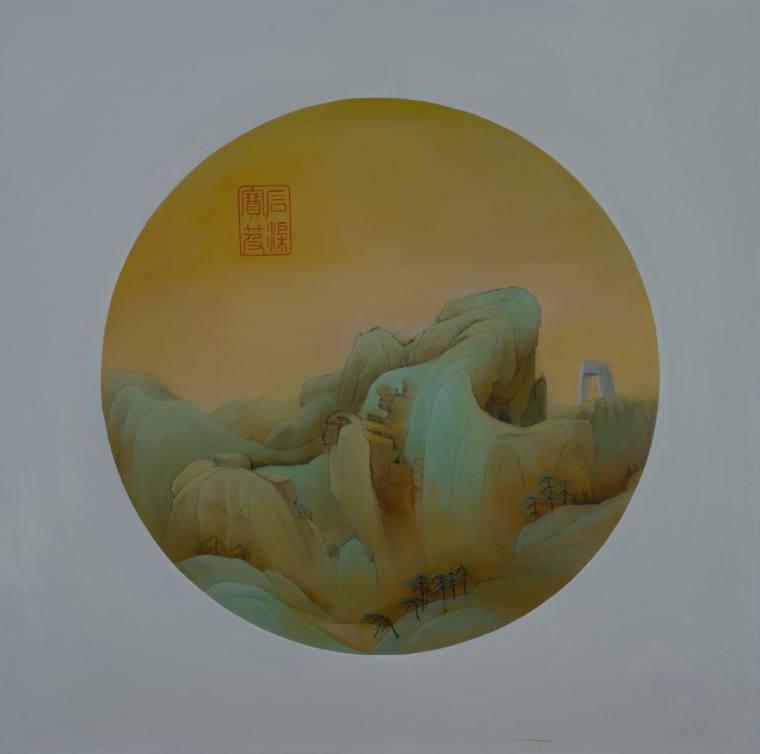 《山抹微云——CCTV+ 宋代名画2 》材  质：布面油画 尺  寸：110×110cm 年  代：2015