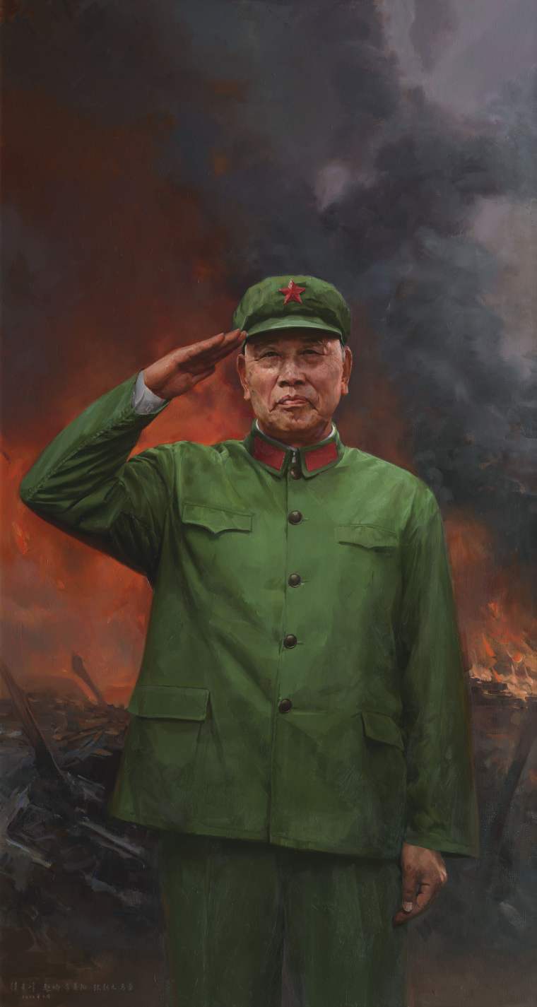 《“共和国勋章”获得者——李延年》作者：徐青峰、赵旸、李善阳、张新文、马蕾；布面油画；280cm×150cm；2022年9月