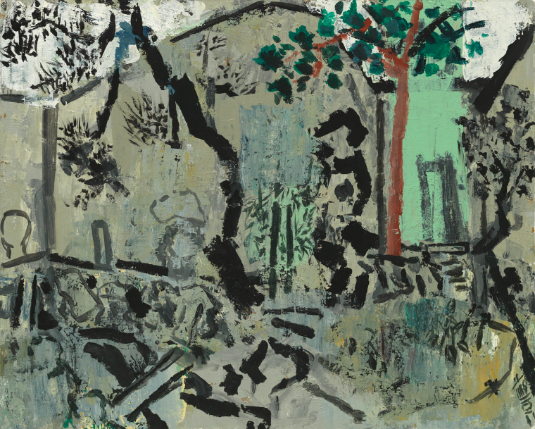 黄少鹏 《艺圃——松与石》 80×100cm 布面综合材料 2018