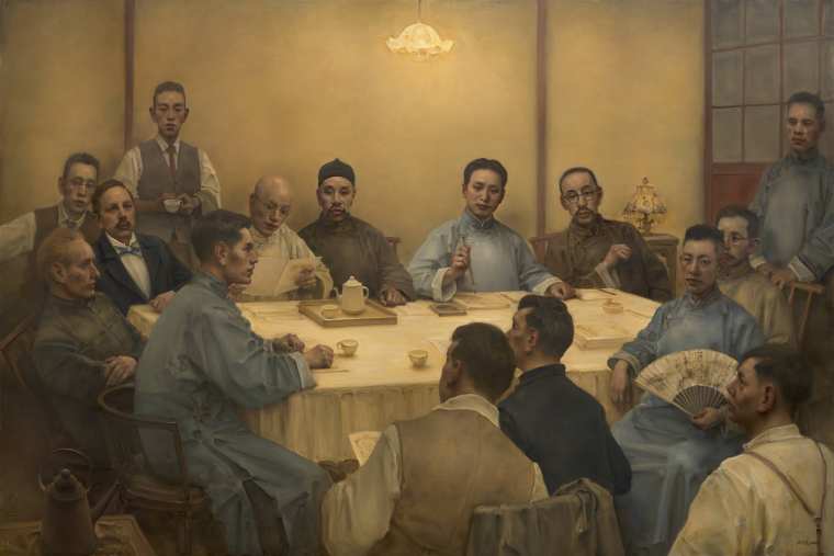 庞茂琨 《开天辟地——中共一大会议》 300x450cm 布面油画 2021年