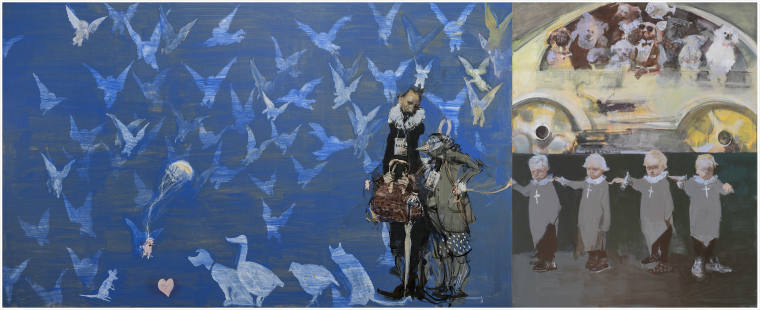 俞晓夫 《排演莎士比亚之粉丝》 布面丙烯 150cmx250cm 150cmx120cm 2018年
