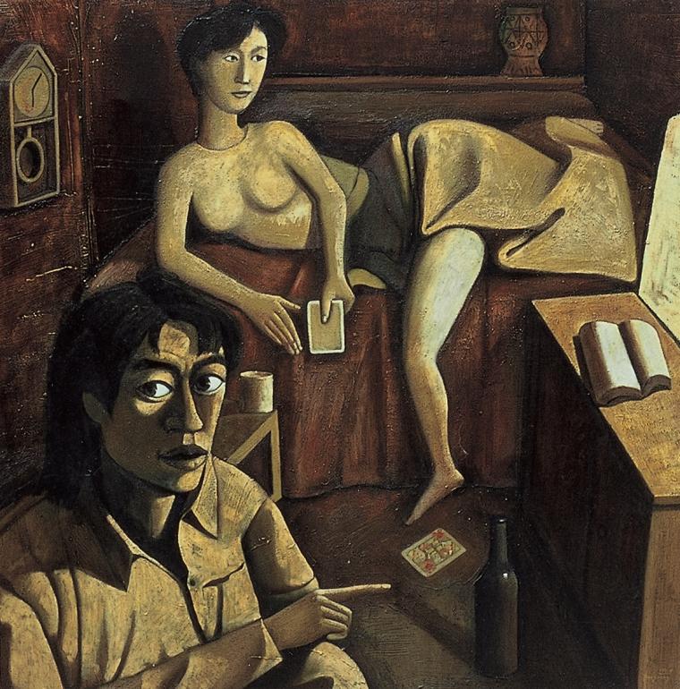 《被命左右的一个男人和一个女人》 100×100cm 油画 1991