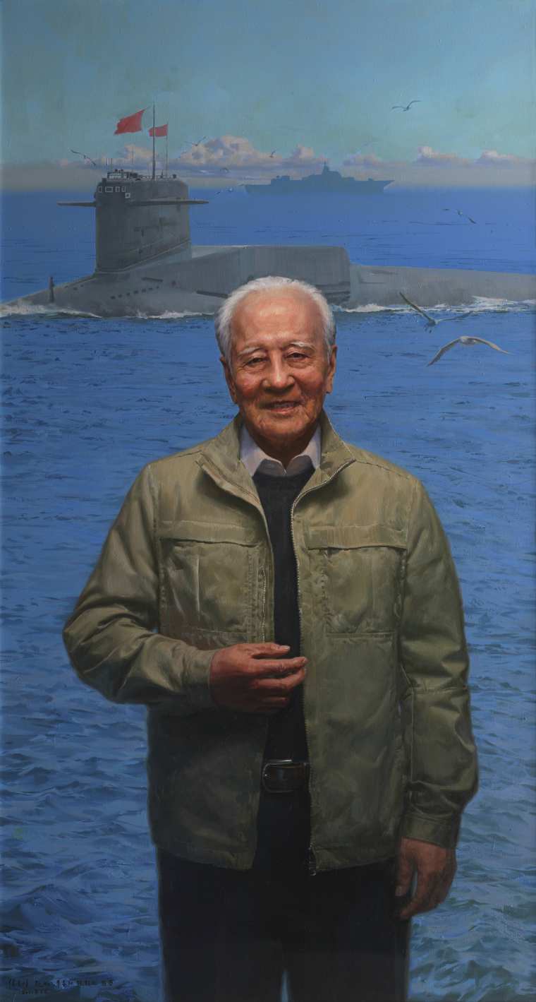 《“共和国勋章”获得者——黄旭华》作者：徐青峰、赵旸、李善阳、张新文、马蕾；布面油画；280cm×150cm 2022年；