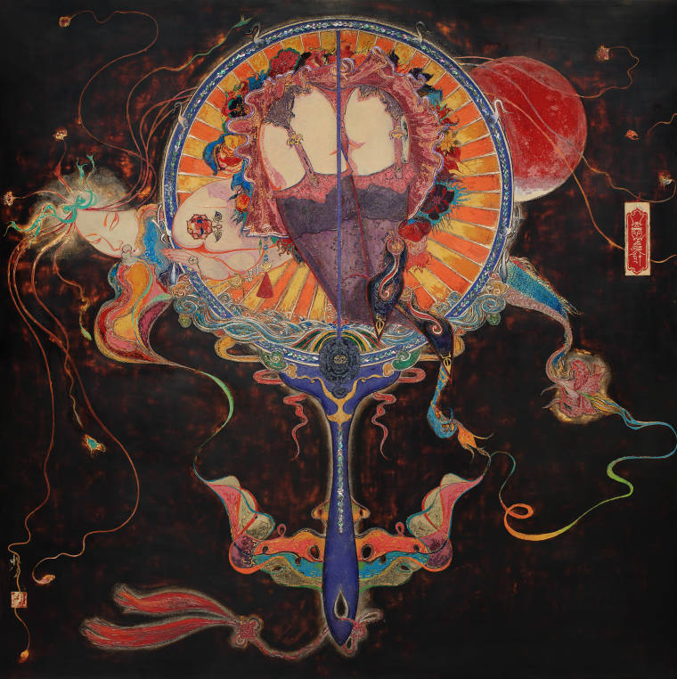 《美人计-团扇》王国建150cmx150cm漆画