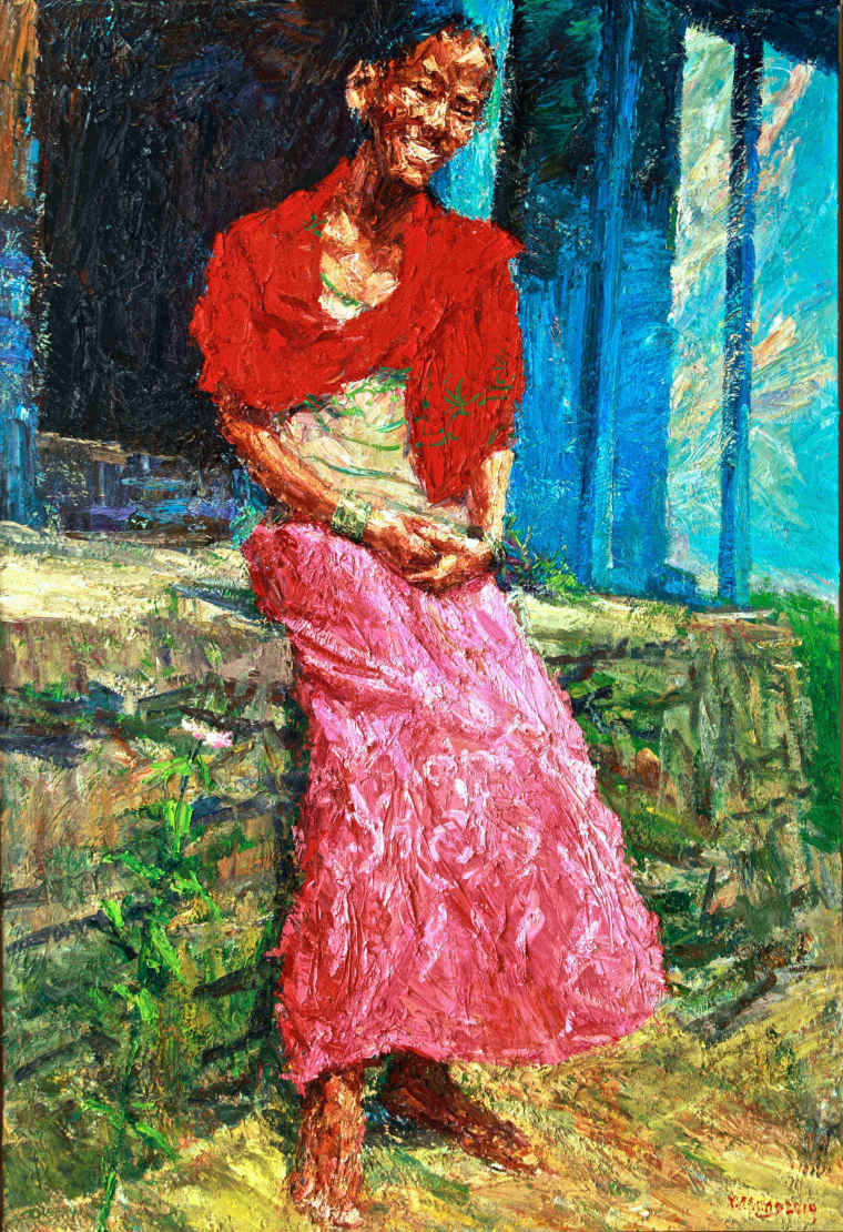 谢东明 《在家门前的姑娘》 190x130cm 布面油画 2019