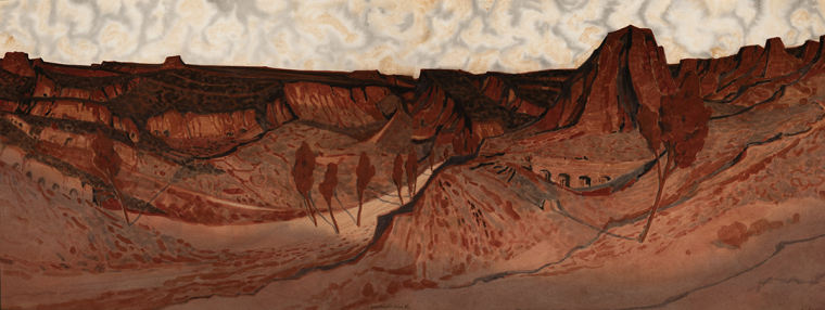 《麻黄梁记忆-1》赵龙 55x150cm，纸上水彩2021.