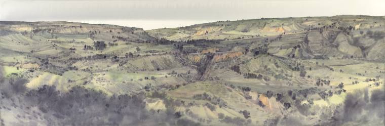 《麻黄梁记忆-10》1，赵龙 150x52cm，纸上水彩,2022