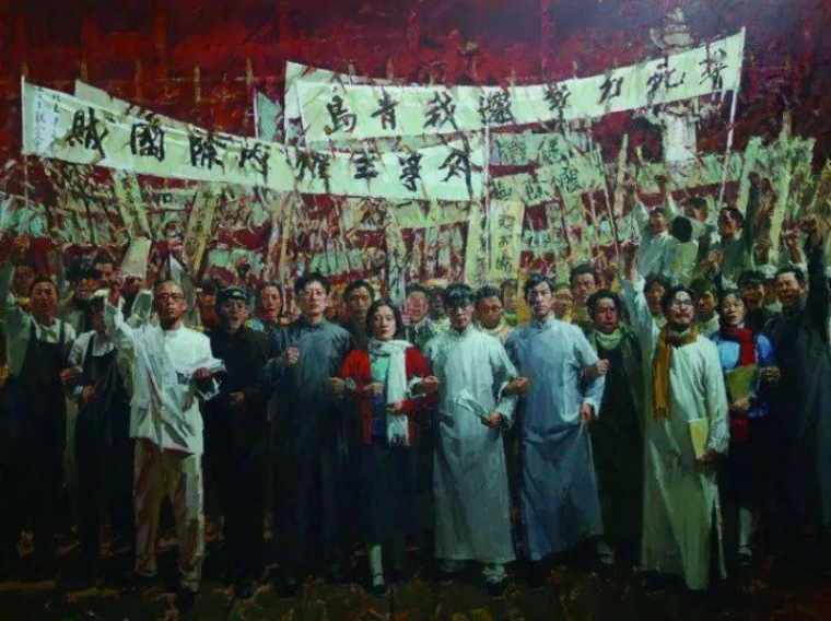 许江、孙景刚、邬大勇  红潮——五四运动  布面油画  400×540厘米  2021年